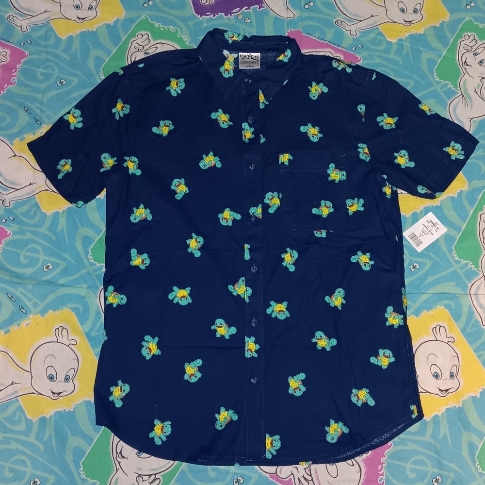 New 2017 Pokemon Squirtle All Over Print Button Up Shirt - Picture 1 of 5